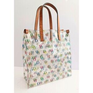 Dooney & Bourke Clear It Small Lunch Tote Multicolor Logo Print Leather Handles